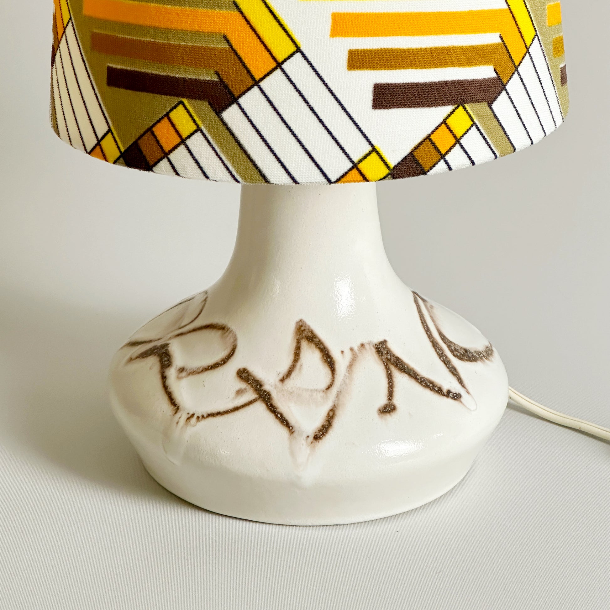 Autumn Glow | Vintage Upcycled Table Lamp - Add Warmth to Your Space with this Autumn Glow Pair of Small Vintage Ceramic Table Lamp with Bespoke Handmade Lampshade Featuring Authentic Vintage Geometrics Fabrics