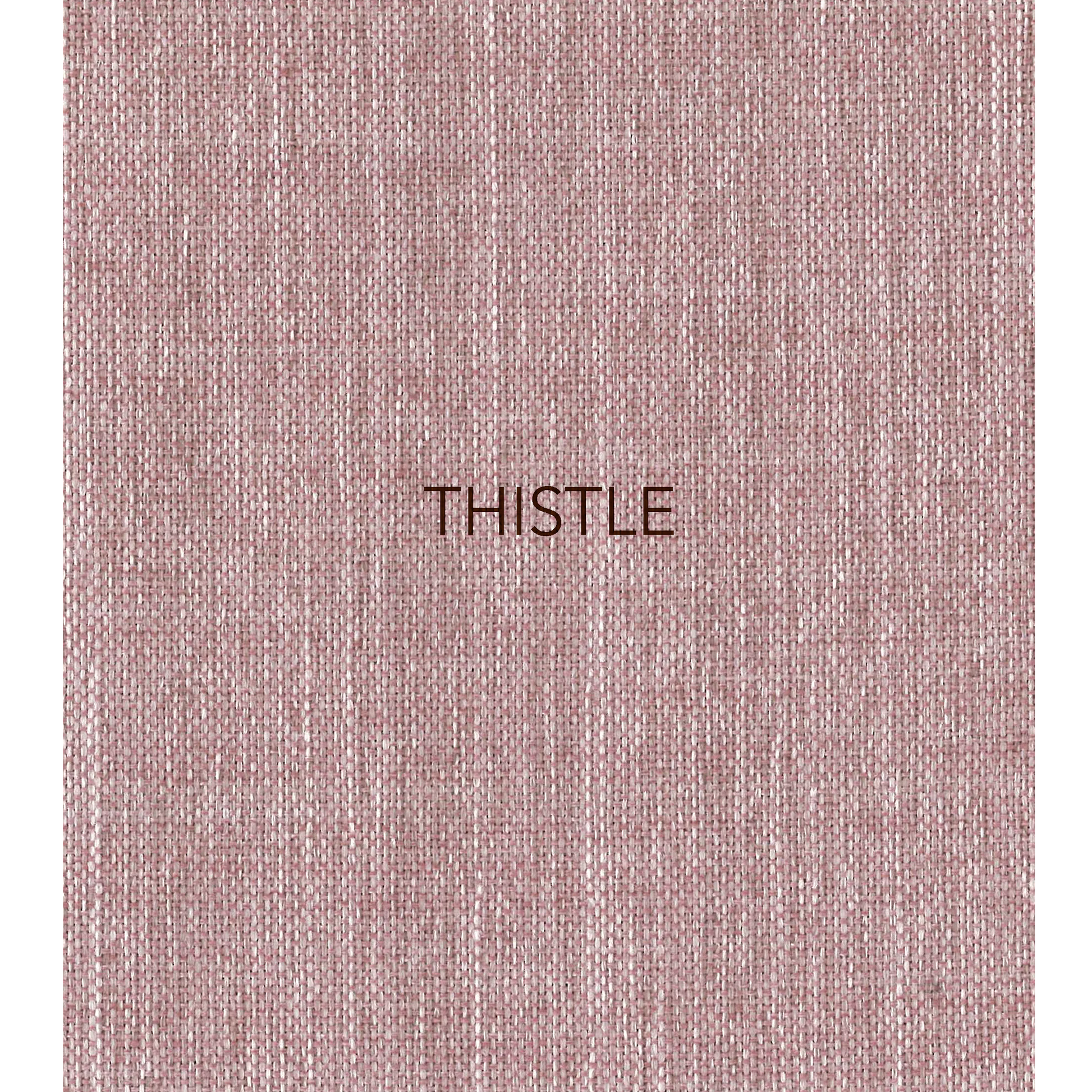 Thistle - The fabric used in this collection is a classic, yarn-dyed plain weave made from recycled olefin, embodying a faux linen look with a washed appearance. 