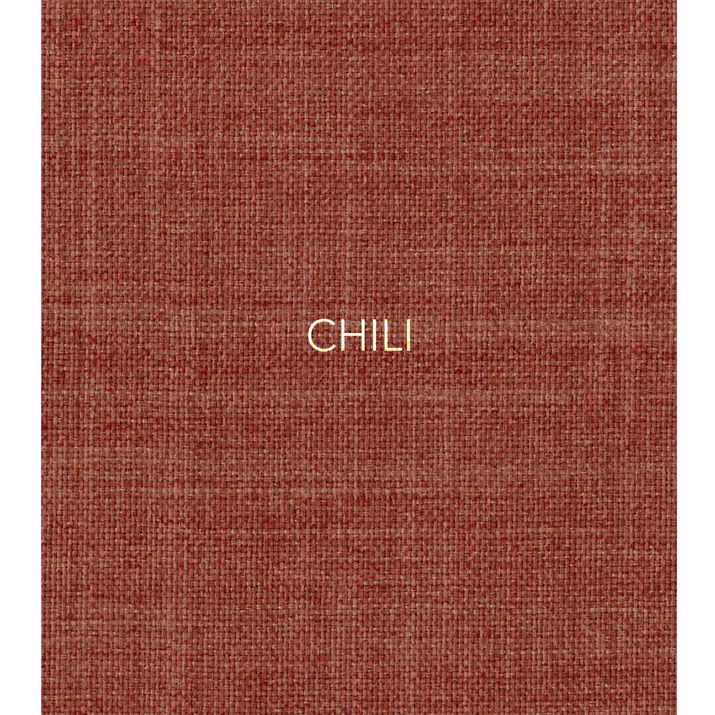 Chili - The fabric used in this collection is a classic, yarn-dyed plain weave made from recycled olefin, embodying a faux linen look with a washed appearance. 