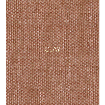 Clay - The fabric used in this collection is a classic, yarn-dyed plain weave made from recycled olefin, embodying a faux linen look with a washed appearance. 