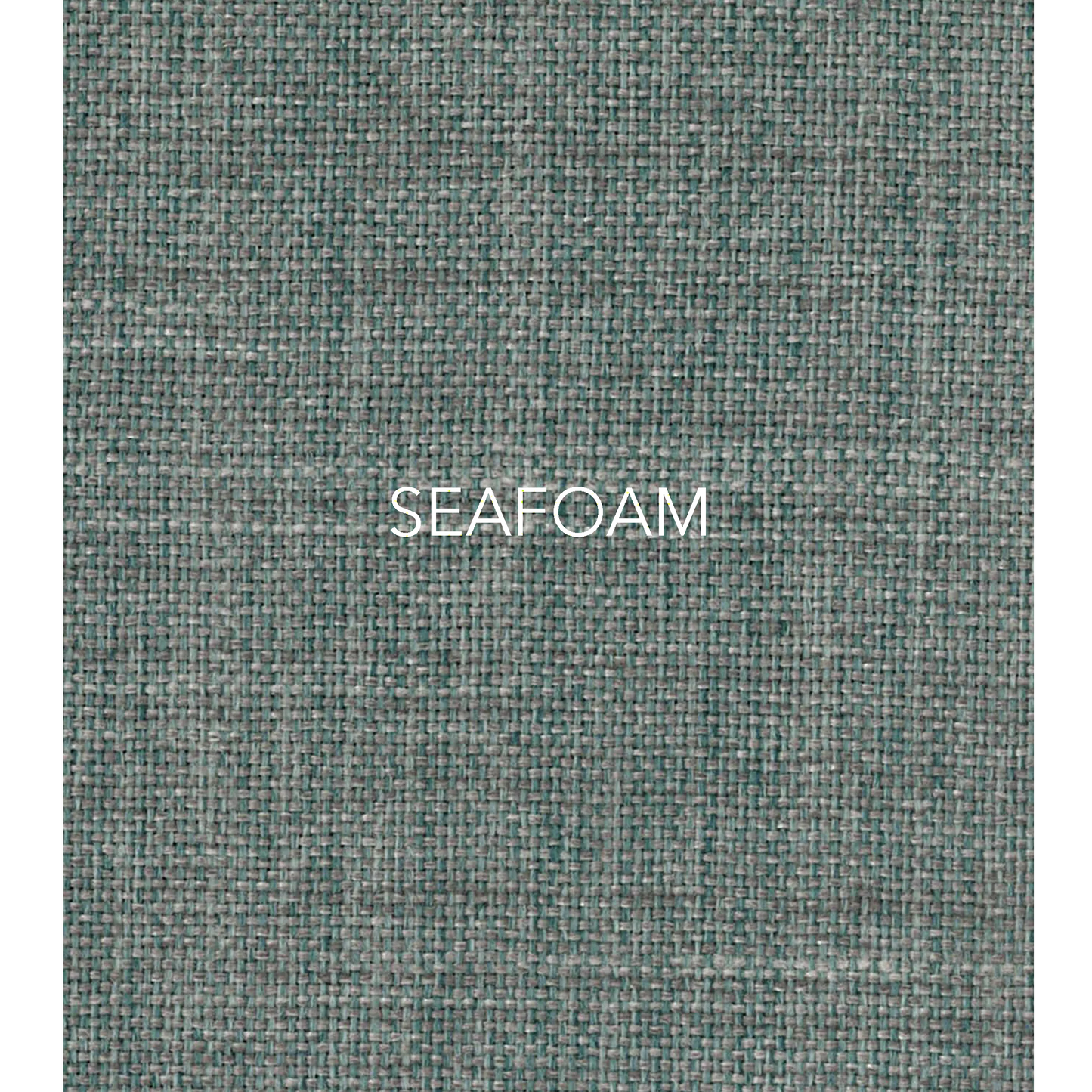 Seafoam - The fabric used in this collection is a classic, yarn-dyed plain weave made from recycled olefin, embodying a faux linen look with a washed appearance. 