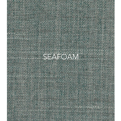 Seafoam - The fabric used in this collection is a classic, yarn-dyed plain weave made from recycled olefin, embodying a faux linen look with a washed appearance. 