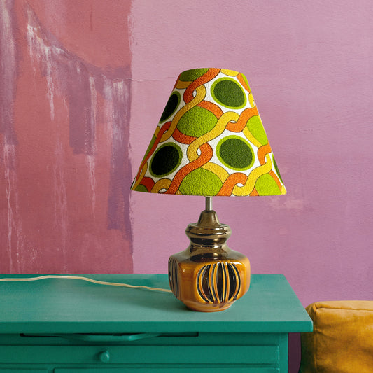 Brighten Your Space with this Vintage Groove  A unique Ellis Pottery Vintage Ceramic Table Lamp with Bespoke Handmade Lampshade Featuring Authentic Vintage Geometrics Fabrics.