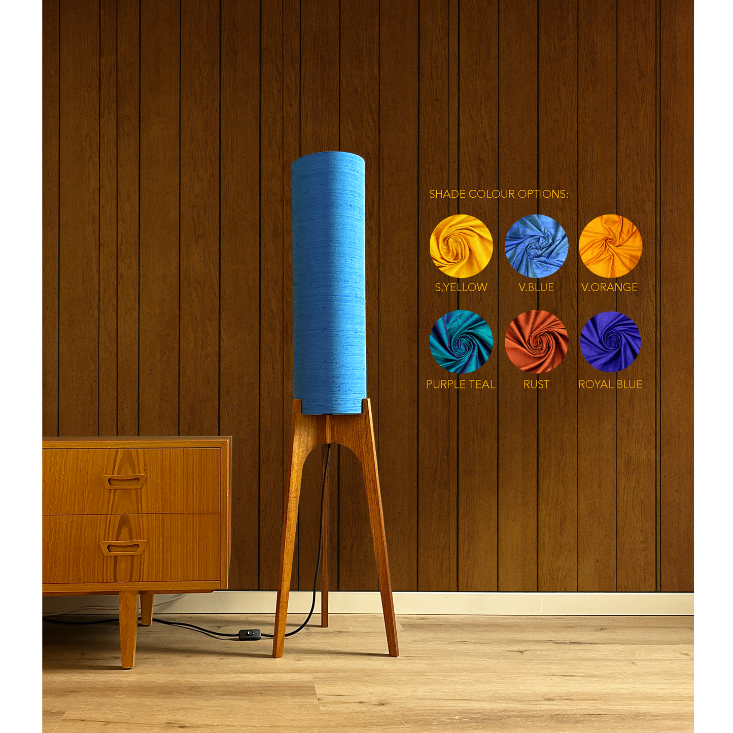 Archie Rocket Floor Lamp - Raw Silk Collection Collection with 6 colour options