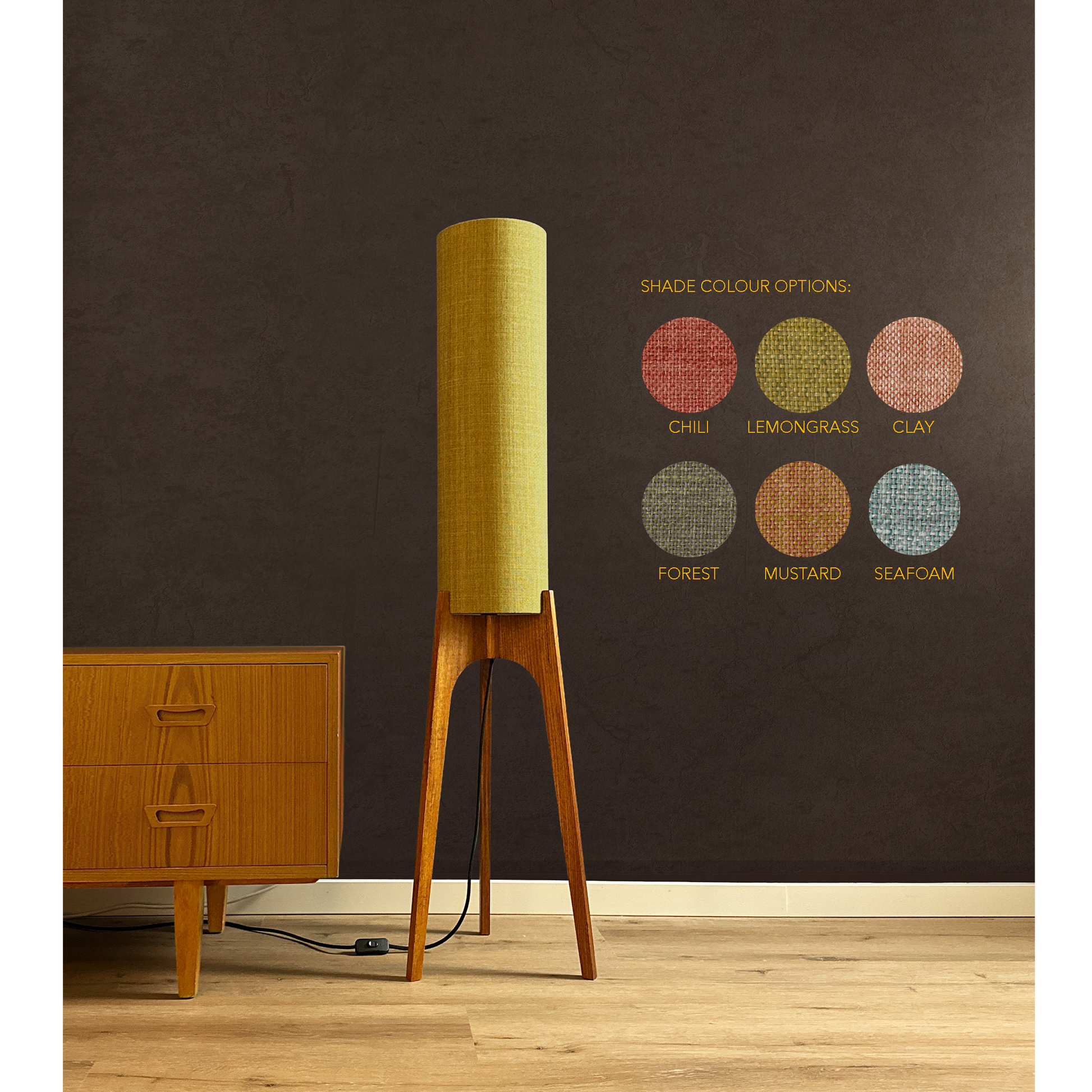 Archie Rocket Floor Lamp - Rich & Moody Collection with 6 colour 