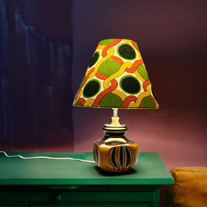 Brighten Your Space with this Vintage Groove  A unique Ellis Pottery Vintage Ceramic Table Lamp with Bespoke Handmade Lampshade Featuring Authentic Vintage Geometrics Fabrics.