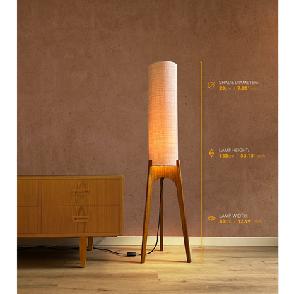 Lights on with Measurements - Lamp height 135cm, 53.15 inches, lamp width 33cm, 12.99 inches