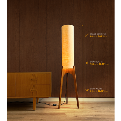 Lights on with Measurements - Lamp height 135cm, 53.15 inches, lamp width 33cm, 12.99 inches