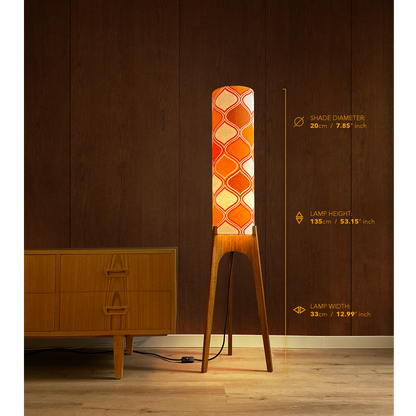 Lights on with Measurements - Lamp height 135cm, 53.15 inches, lamp width 33cm, 12.99 inches