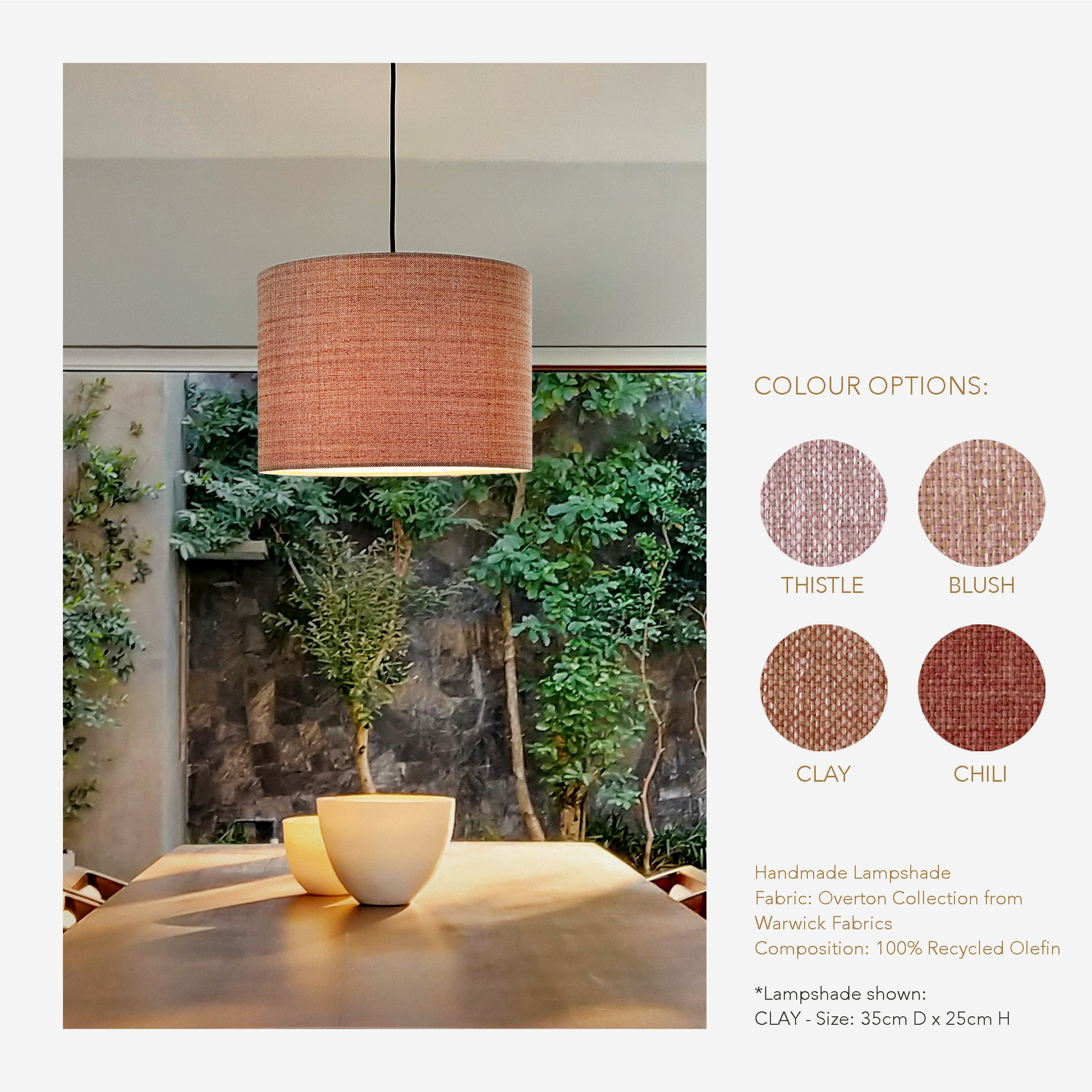 Rosé Palette - Handmade Lampshade - colours options in Thistle, Clay, Blush, and Chili from the Overton Collection by Warwick Fabrics