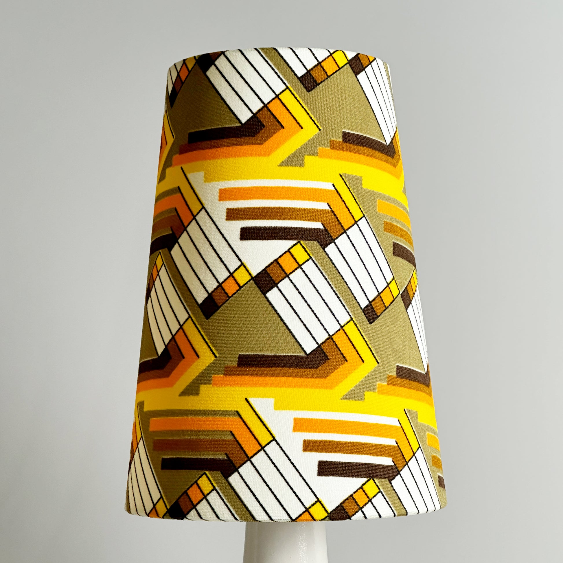 Autumn Glow | Vintage Upcycled Table Lamp - Add Warmth to Your Space with this Autumn Glow Pair of Small Vintage Ceramic Table Lamp with Bespoke Handmade Lampshade Featuring Authentic Vintage Geometrics Fabrics