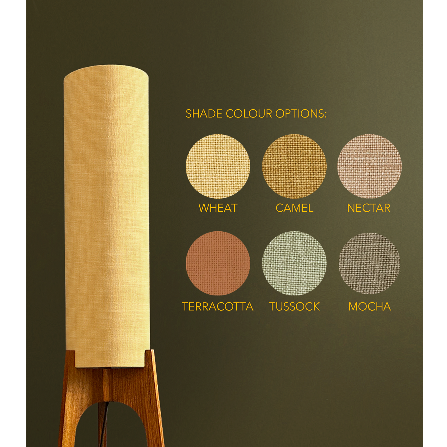 Shade Colour Options Close Up - Wheat, Camel, Nectar, Terracotta, Tussock Mocha