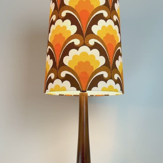 Golden Elegance -&nbsp; A Tall Vintage Ceramic Pottery Table Lamp with Bespoke Handmade Lampshade with Authentic Geometric Vintage Terry Cloth Fabric.