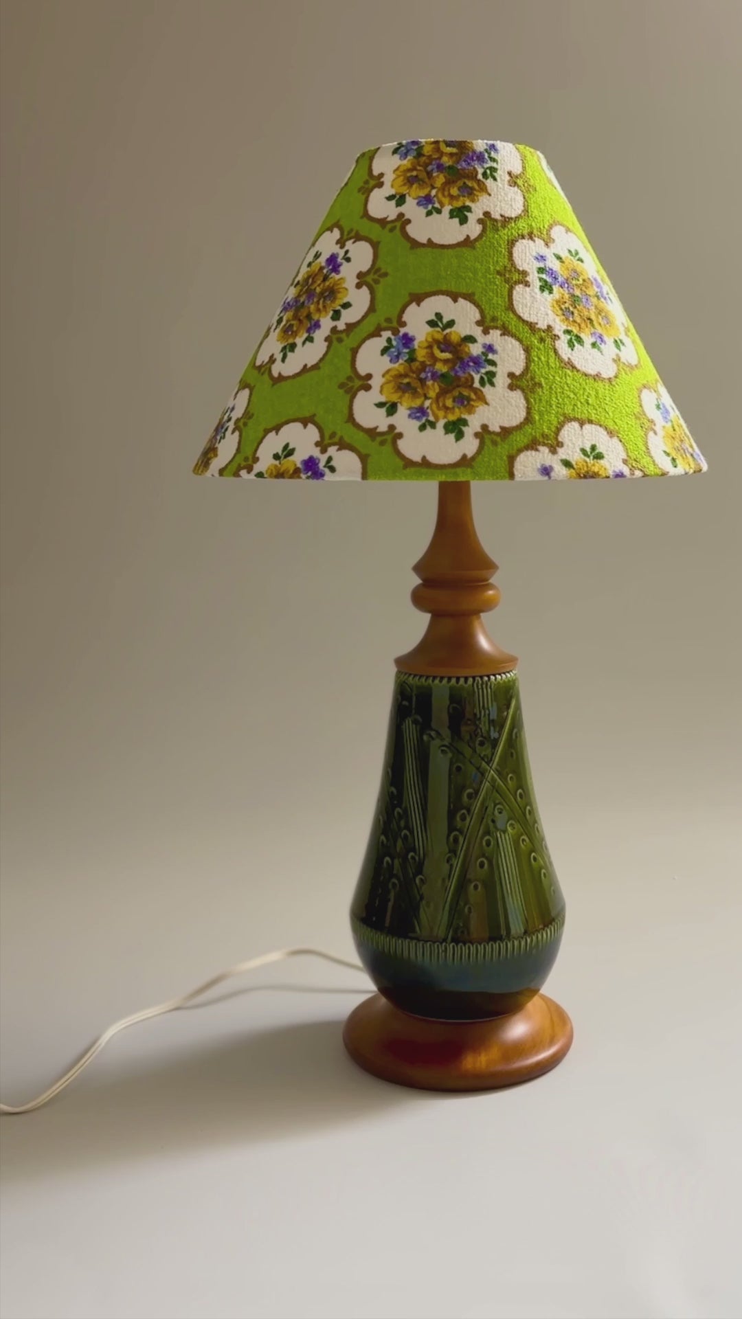 Danish Teak &amp; Ceramic 60’s Vintage Mid-Century Modern Table Lamp + Bespoke Handmade Lampshade in Vintage Original Textile Designer Fabric.