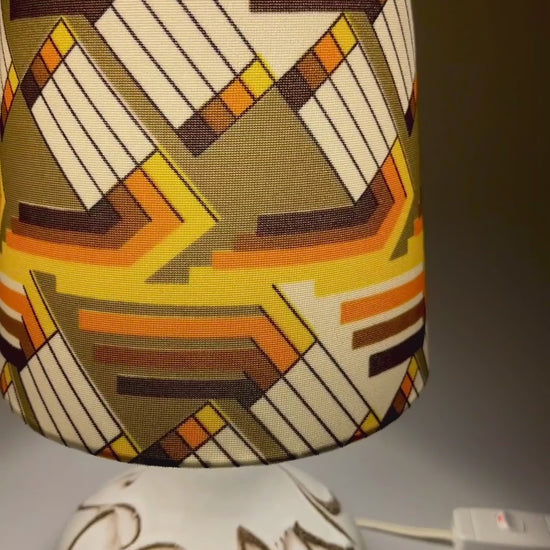 Autumn Glow | Vintage Upcycled Table Lamp - Add Warmth to Your Space with this Autumn Glow Pair of Small Vintage Ceramic Table Lamp with Bespoke Handmade Lampshade Featuring Authentic Vintage Geometrics Fabrics